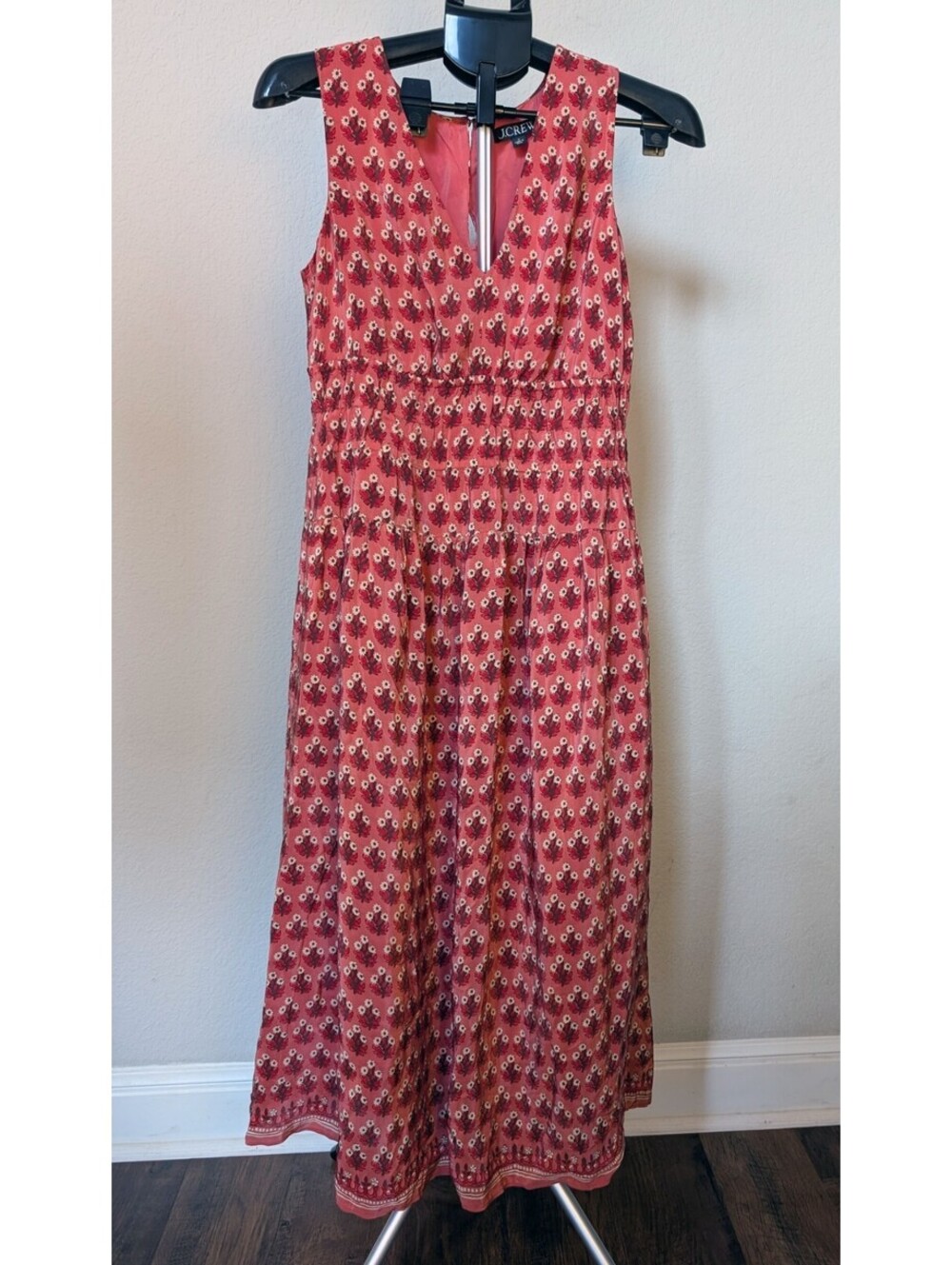 Cottagecore J.Crew Hyacinth Block Print Midi Dress Coral Floral S